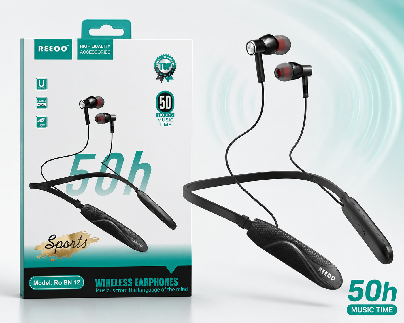 REEOO Ro BN 12 Wireless Neckband Earphones - 50 Hours Music Time